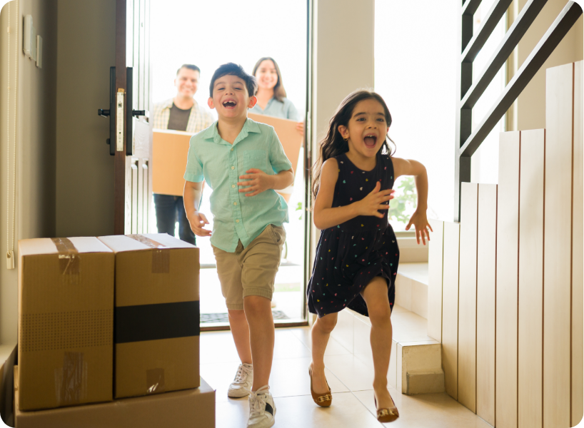 Kids happy to be arrive at their new home