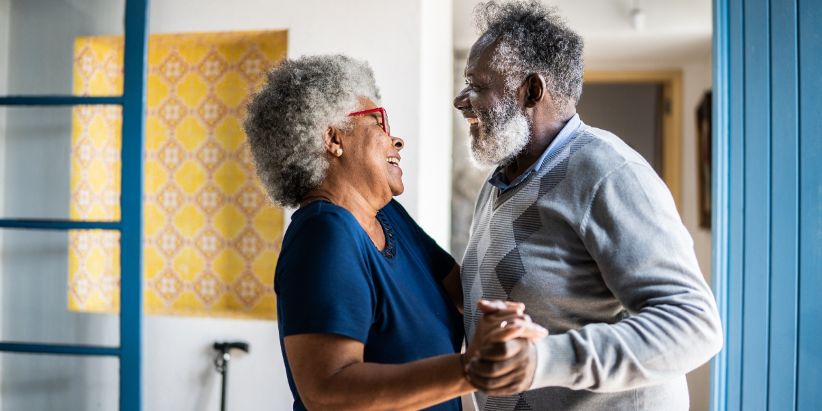Older adults dancing at home