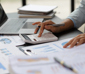 Calculating finance at a desk