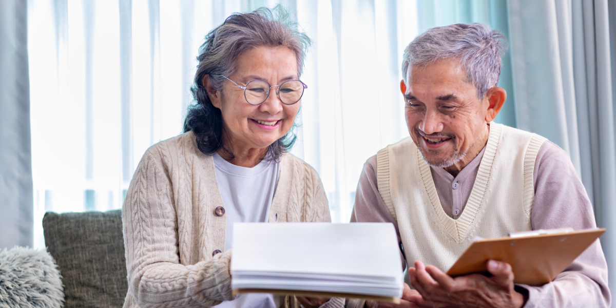 Senior couple looking at finances together