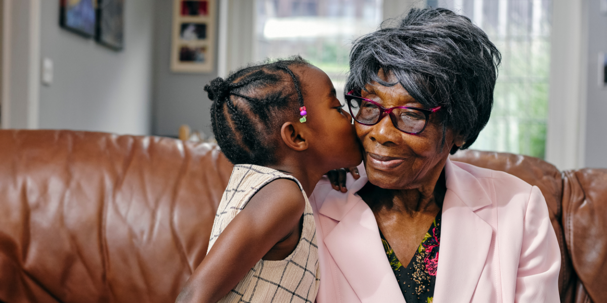 Grandchild and grandmother at home