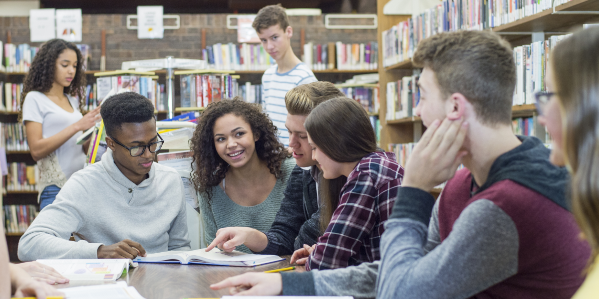 Diverse students in library